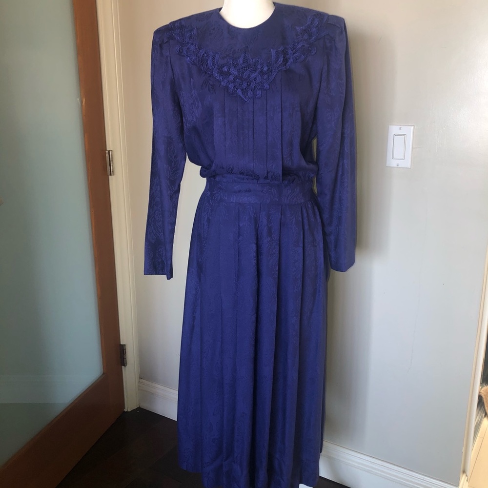 KARIN STEVENS 80s Vintage Dress Pleated Skirt Lace